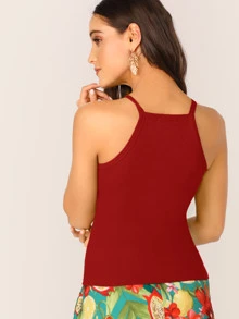 SHEIN Privé Solid Form Fitting Halter Top - Burgundy - View 2