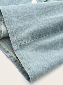 Solid Button Front Tube Denim Dress - Blue - View 4