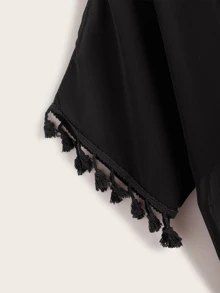 SHEIN Swim Curve Kimono unicolor ribete con fleco - grande - Negro - Ver 3