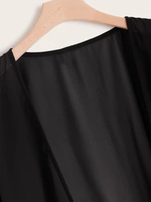 SHEIN Swim Curve Kimono unicolor ribete con fleco - grande - Negro - Ver 4