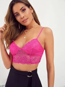 SHEIN BAE Neon Pink Lace Cami Top - Pink - View 5