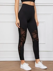 Mulvari Sheer Geo Mesh Insert Leggings