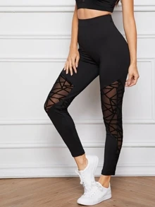 Mulvari Sheer Geo Mesh Insert Leggings