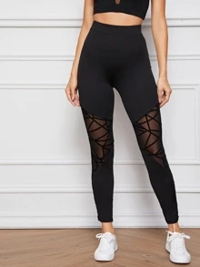 Mulvari Sheer Geo Mesh Insert Leggings