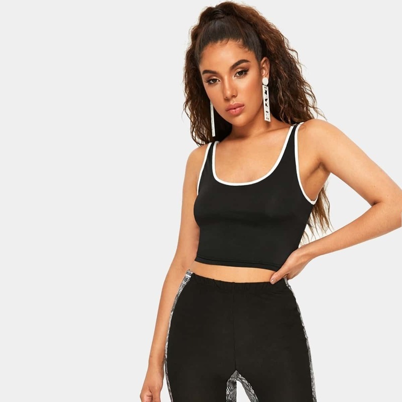 

Contrast Binding Backless Cami Top, Black