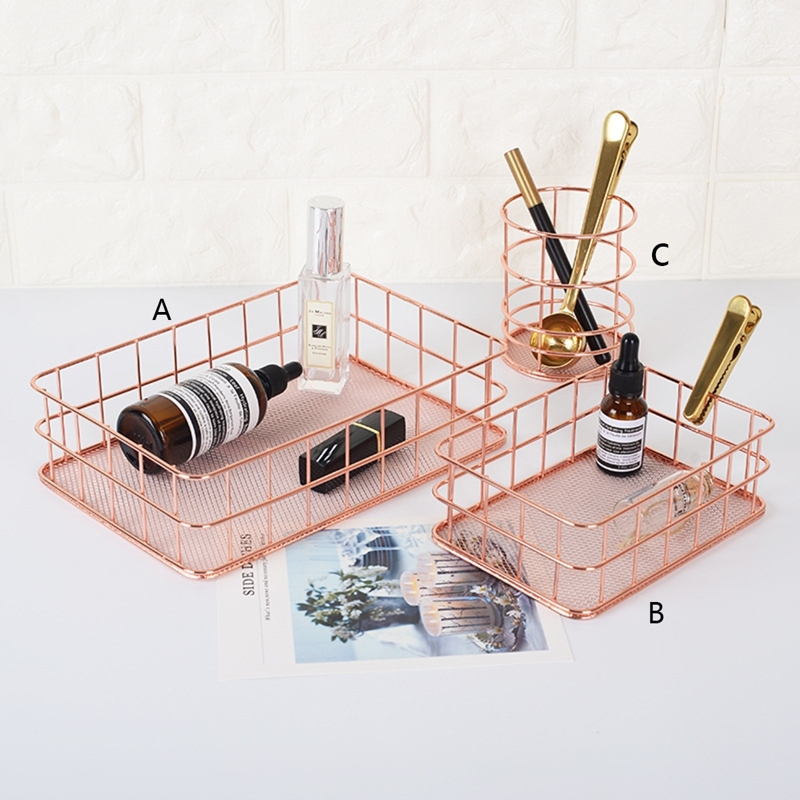 

Iron Geometric Shaped Pen Storage Basket 1pc, Rose gold