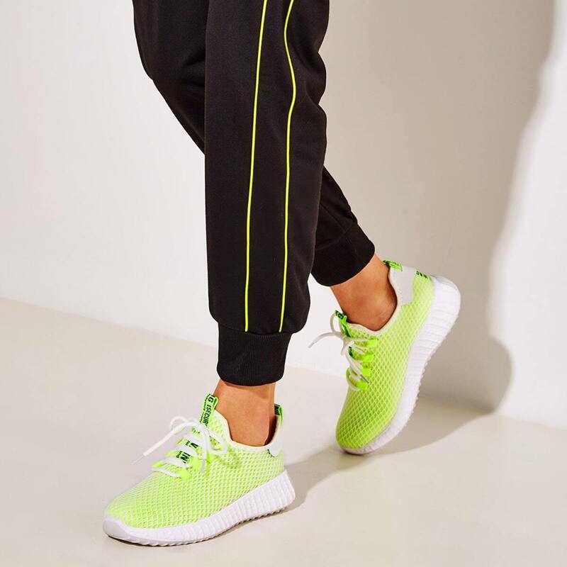 

Neon Lime Lace-up Front Trainers, Green neon