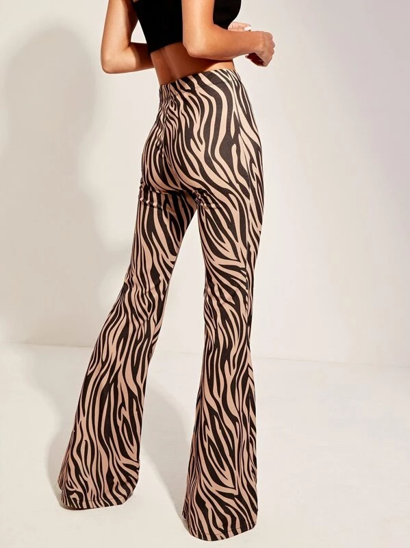 zebra print flared trousers