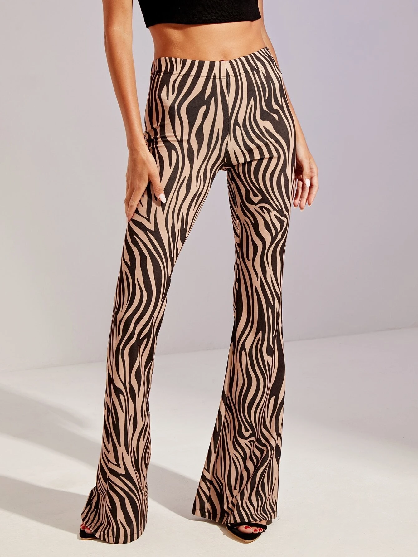 zebra print flared trousers