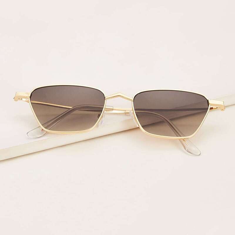 

Metal Frame Flat Lens Sunglasses, Brown