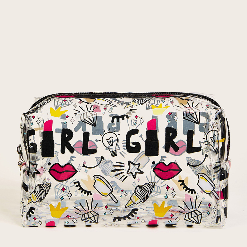 

Lip & Ice Cream Pattern Waterproof Makeup Bag, Multicolor