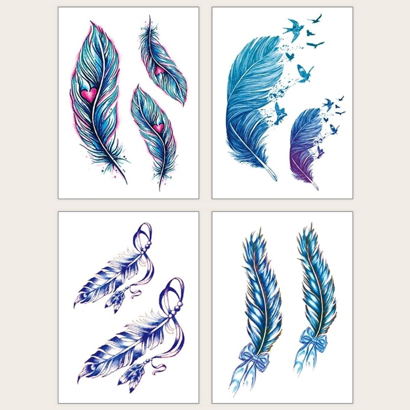 

Leaf Pattern Waterproof Tattoo Sticker 4sheets, Blue