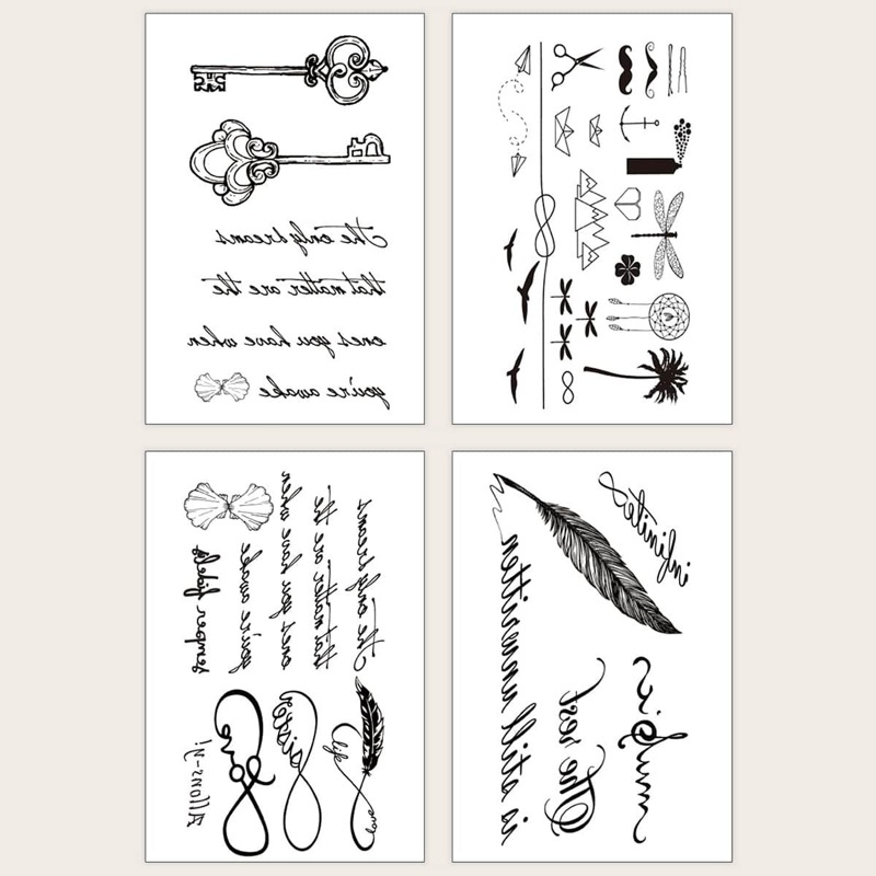 

Letter Pattern Waterproof Tattoo Sticker 4sheets, Black