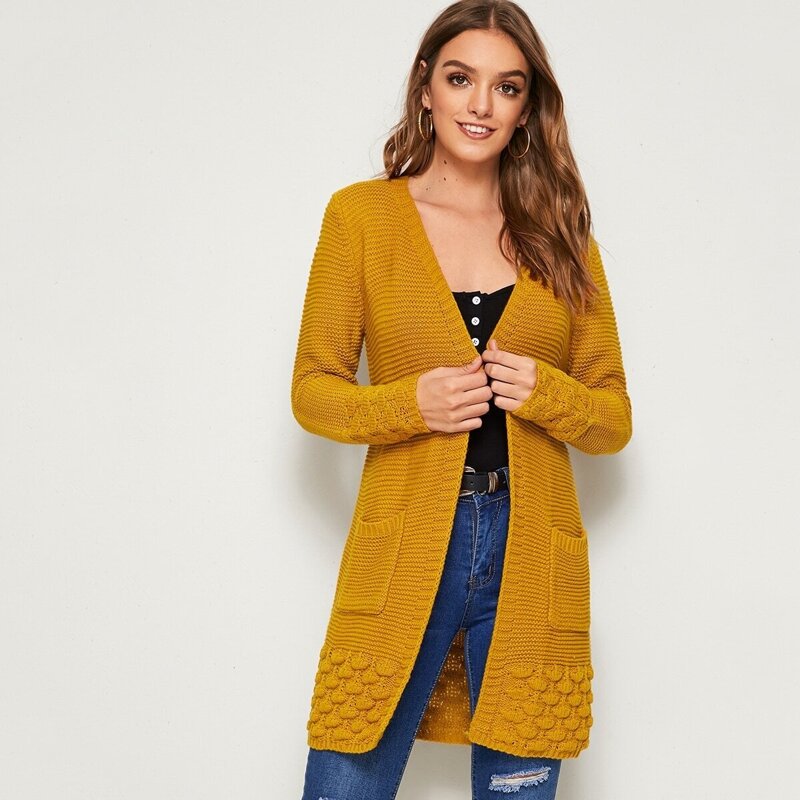 

Double Pocket Ribbed Knit Cardigan, Yellow