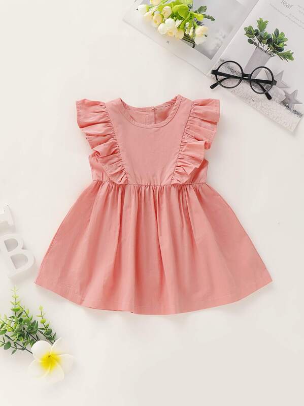 Vestido Amplio De Bebe Nina De Espalda Con Boton Ribete Fruncido Mode De Mujer Shein Espana