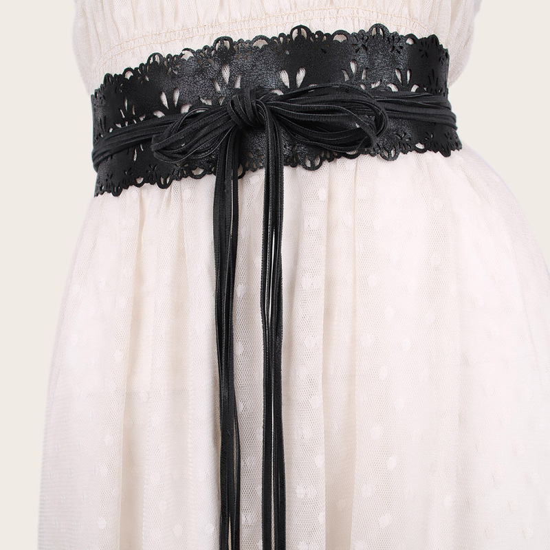 

Bow Tie Decor Hollow Out Flower Corset Belt, Black