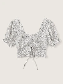 SHEIN VCAY 斑點圖案抽繩雞心領短版上衣 - 黑與白 - 查看 3