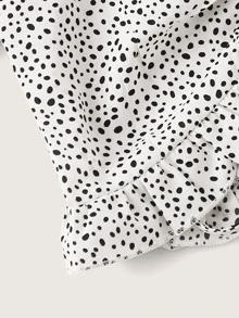 SHEIN VCAY 斑點圖案抽繩雞心領短版上衣 - 黑與白 - 查看 5