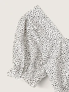 SHEIN VCAY 斑點圖案抽繩雞心領短版上衣 - 黑與白 - 查看 4