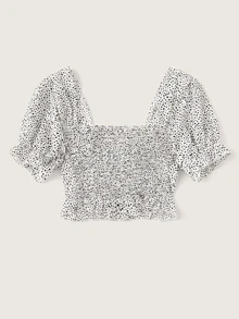 SHEIN VCAY 斑點圖案抽繩雞心領短版上衣 - 黑與白 - 查看 2