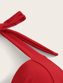 Halter Twist Underwire Swimming Top, For Summer Beach Vacation - Burgundy - View 4