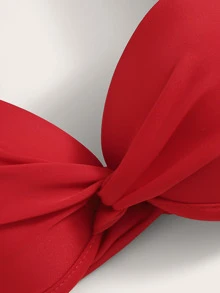 Halter Twist Underwire Swimming Top, For Summer Beach Vacation - Burgundy - View 5