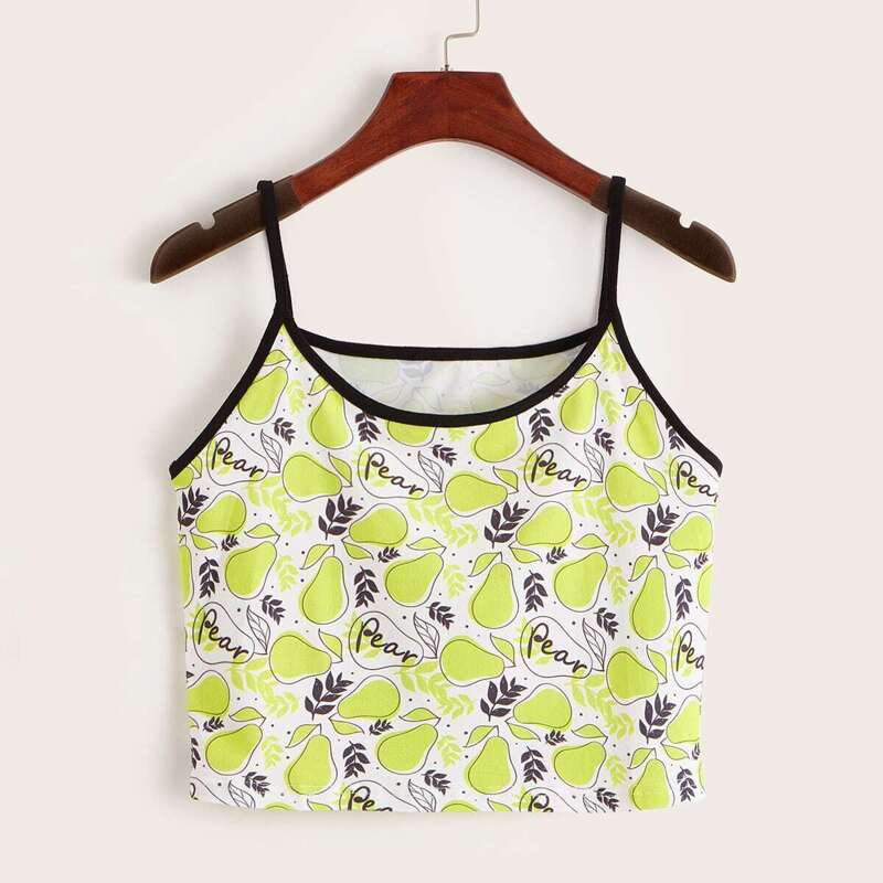 

Pears Print Binding Trim Cami Top, Multicolor