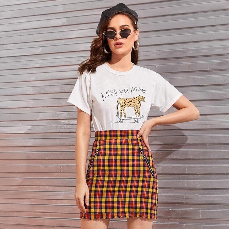 

Leopard & Letter Print Tee, White