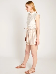 Top avec broderie anglaise et col montant - Blanc - Voir 3