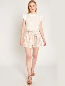 Top avec broderie anglaise et col montant - Blanc - Voir 4