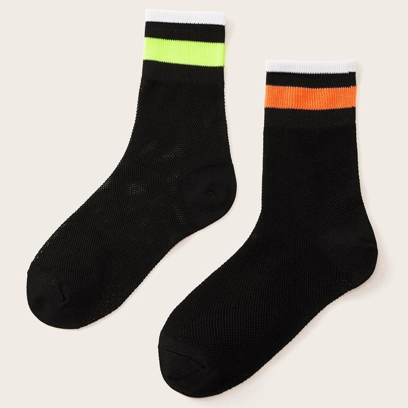 

Striped Trim Socks 2pairs, Black