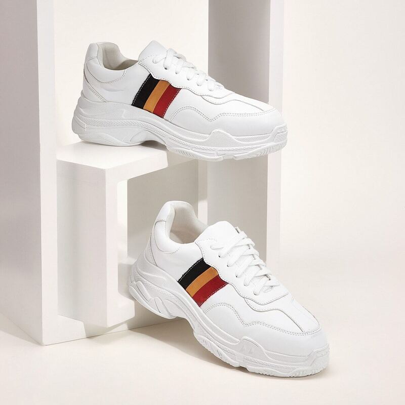 

Striped Lace-up Front Chunky Sole Trainers, White