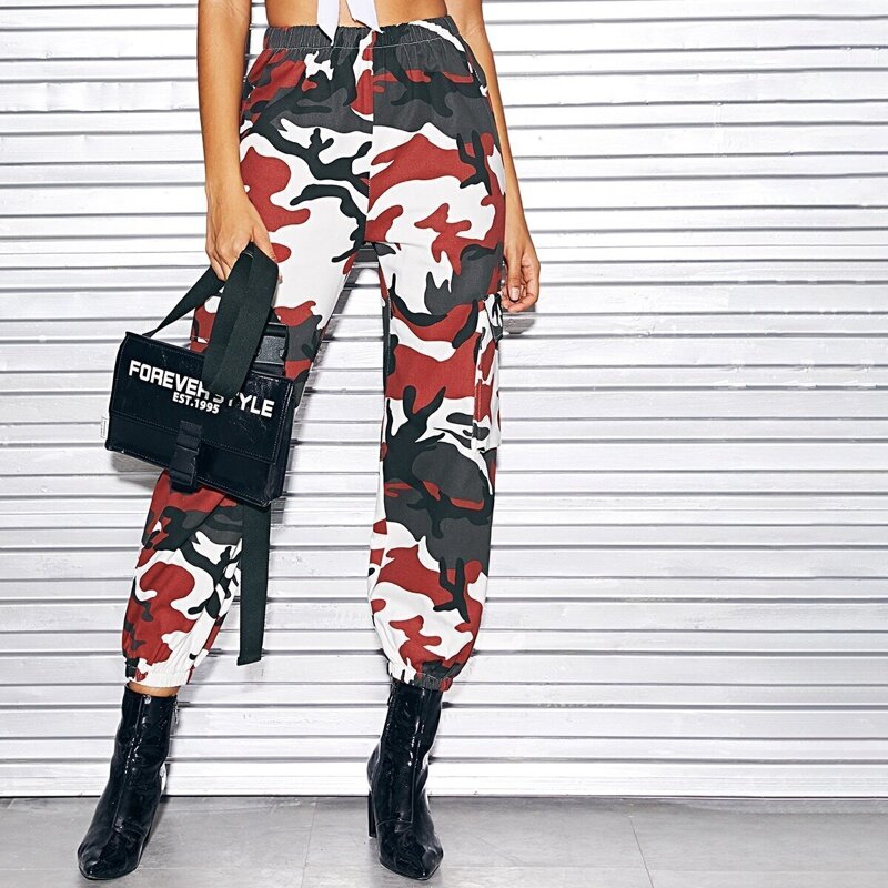 

Camo Print Elastic Waist Cargo Pants, Multicolor
