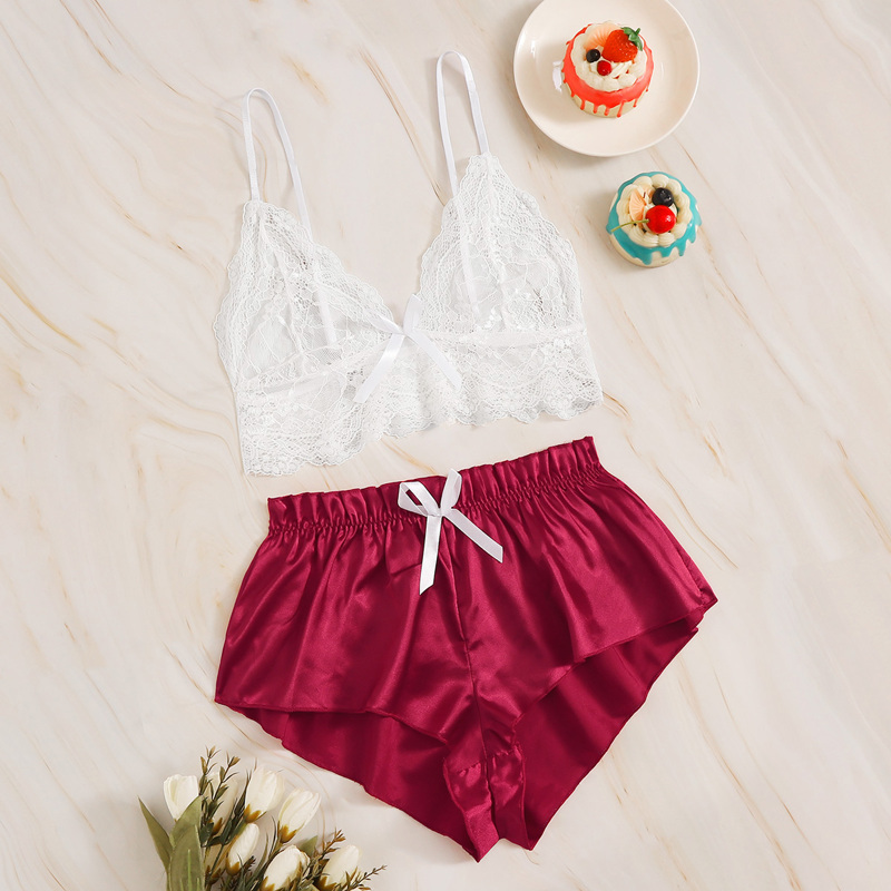

Floral Lace Bralette With Satin Shorts, Multicolor