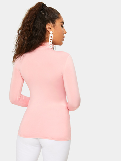 SHEIN Essnce Solid Mock-neck Form Fitting Tee