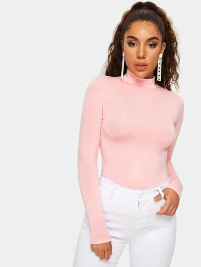 SHEIN Essnce Solid Mock-neck Form Fitting Tee
