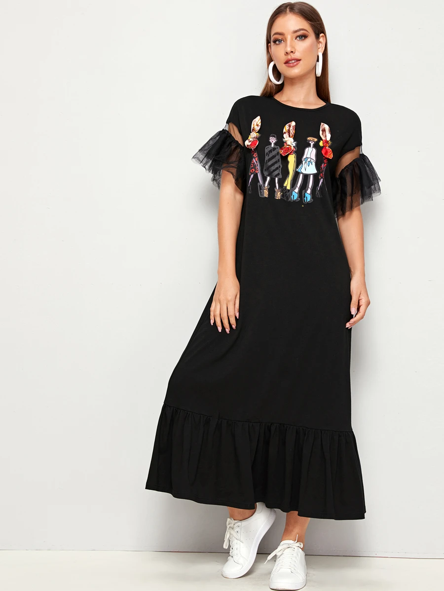 SHEIN فساتين عقدة الفراشة الشكل أسود لطيف