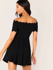SHEIN Clasi Off Shoulder Scallop Trim Fit and Flare Dress - Black - View 2