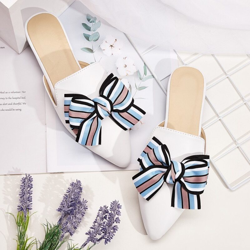 

Striped Bow Decor Flat Mules, Multicolor