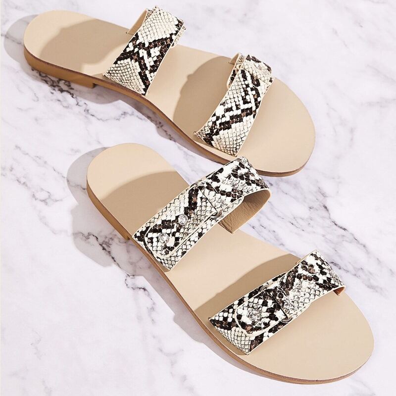 

Snakeskin Double Strap Flat Sandals, Multicolor