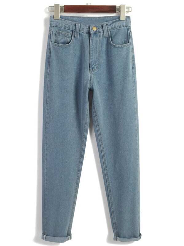 Vintage High Waist Denim Blue Pants | romwe.com