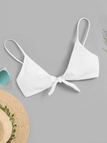 Top de natación tejido con nudo delantero - Blanco - Ver 3