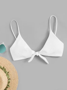 Top de natación tejido con nudo delantero - Blanco - Ver 1