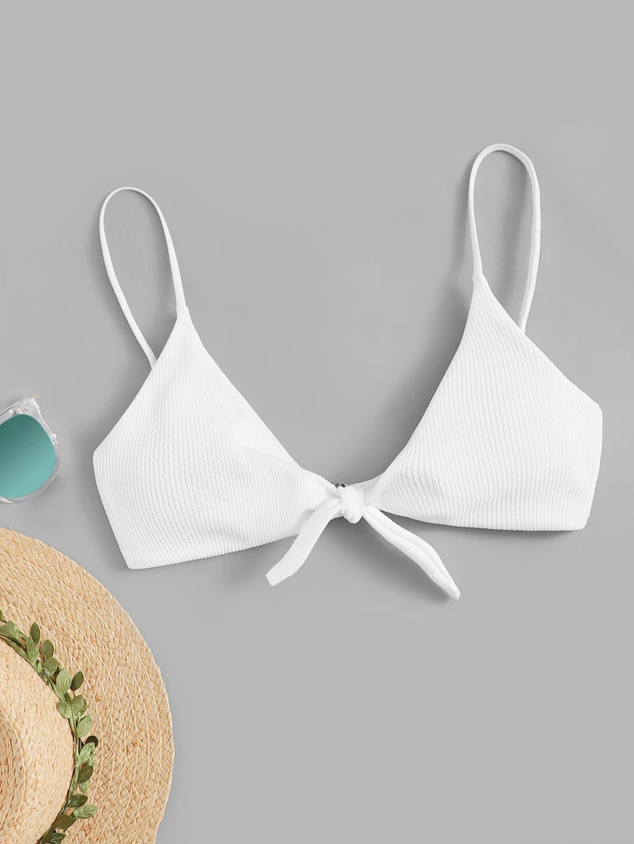 Top de natación tejido con nudo delantero - Blanco - Ver 1