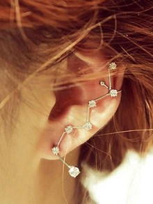 水鑽紋理條形耳朵夾1個 - 銀色 - 查看 1