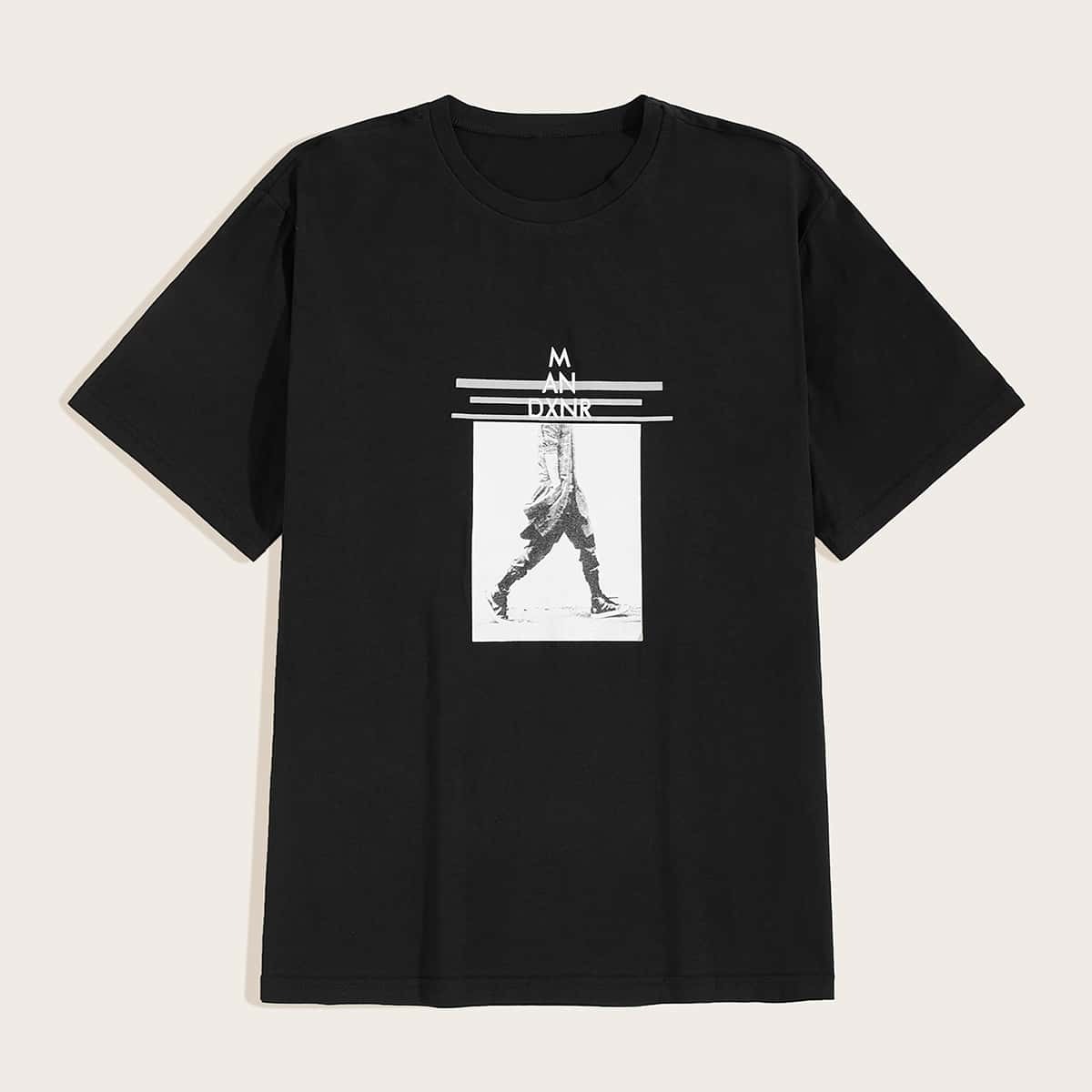 

Guys Letter & Figure Print Tee, Black