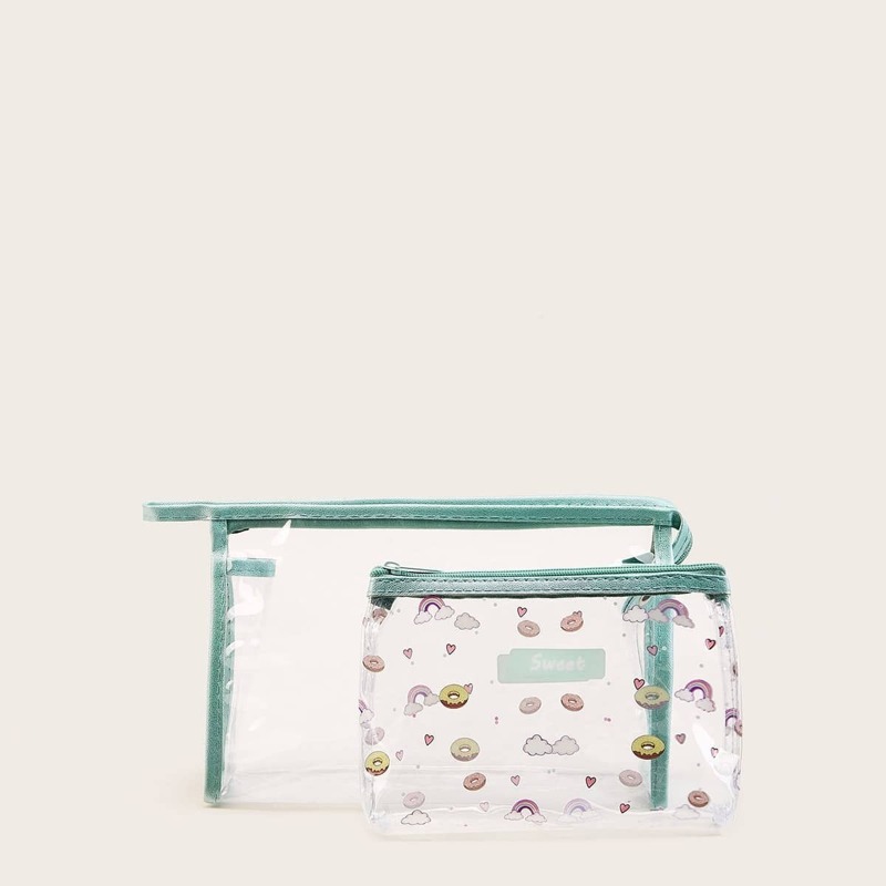 

Rainbow Pattern Transparent Makeup Bag Set 2pcs, Blue