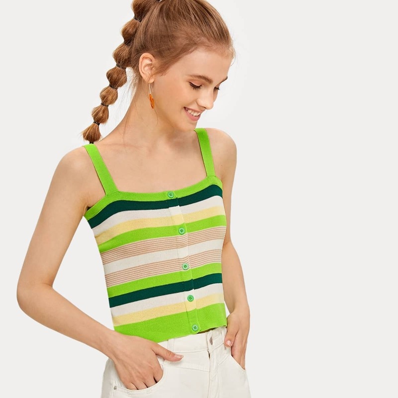 

Multi-striped Ribbed Cami Top, Multicolor