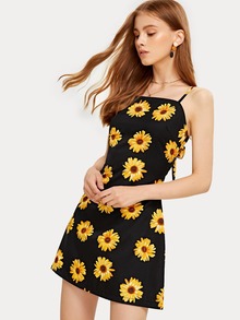 Chiffon Sunflower Print Tie Back Cami Dress