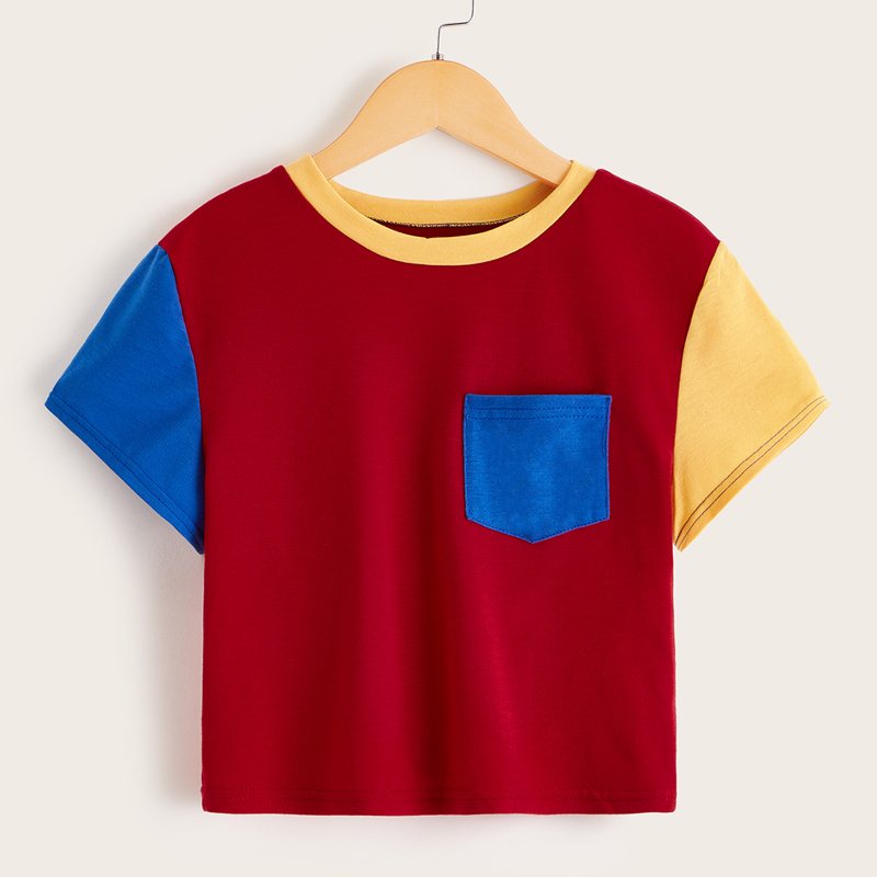 

Cut And Sew Pocket Crop Top, Multicolor